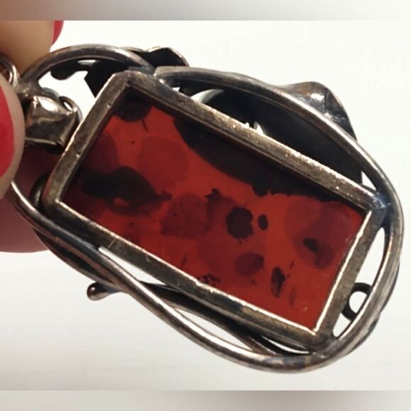 Baltic Amber Sterling Silver Art Nouveau Floral Pendant Vintage - Picture 11 of 16